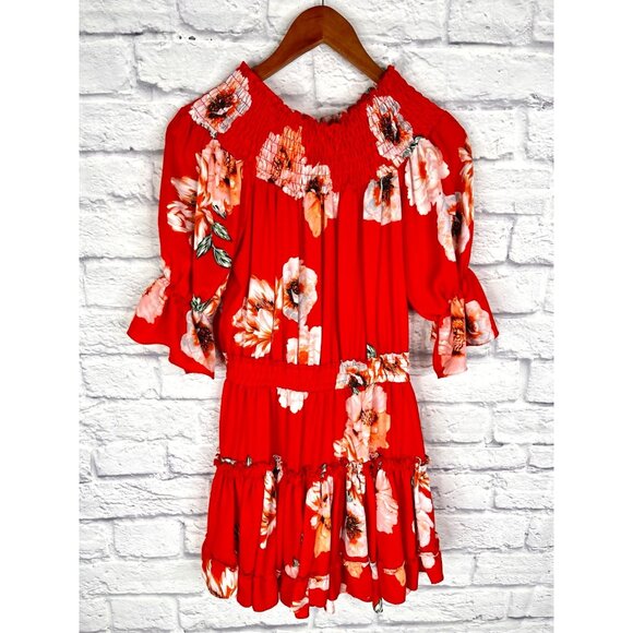 Misa Los Angeles Dresses & Skirts - MISA LOS ANGELES Women's Red Floral Off Shoulder Darla Mini Dress Small